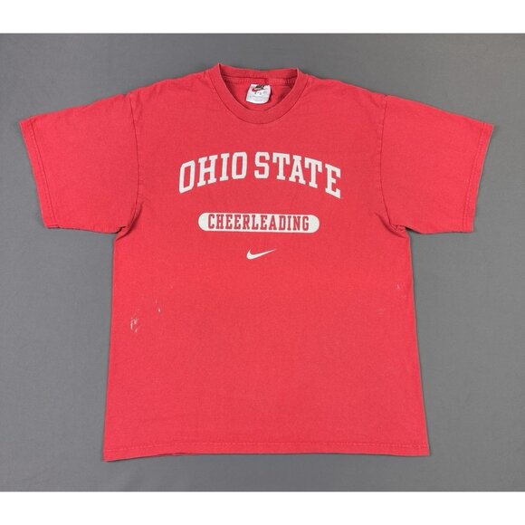 Vintage 90s Nike Mid Swoosh Ohio State University Cheerleading Red Shirt Sports - Picture 1 of 9